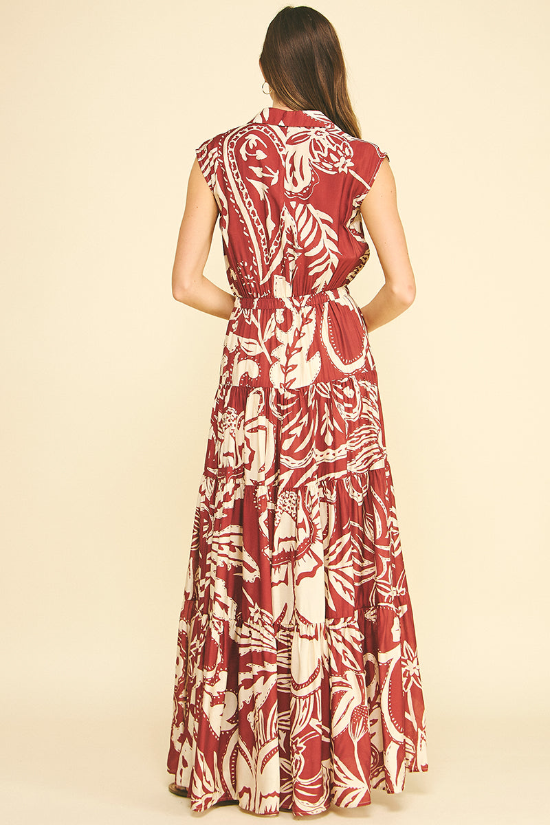 Floral Tiered Maxi Dress in Red