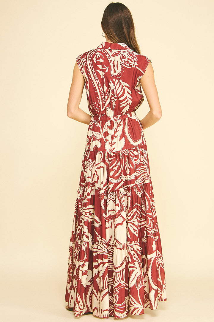 Floral Tiered Maxi Dress in Red