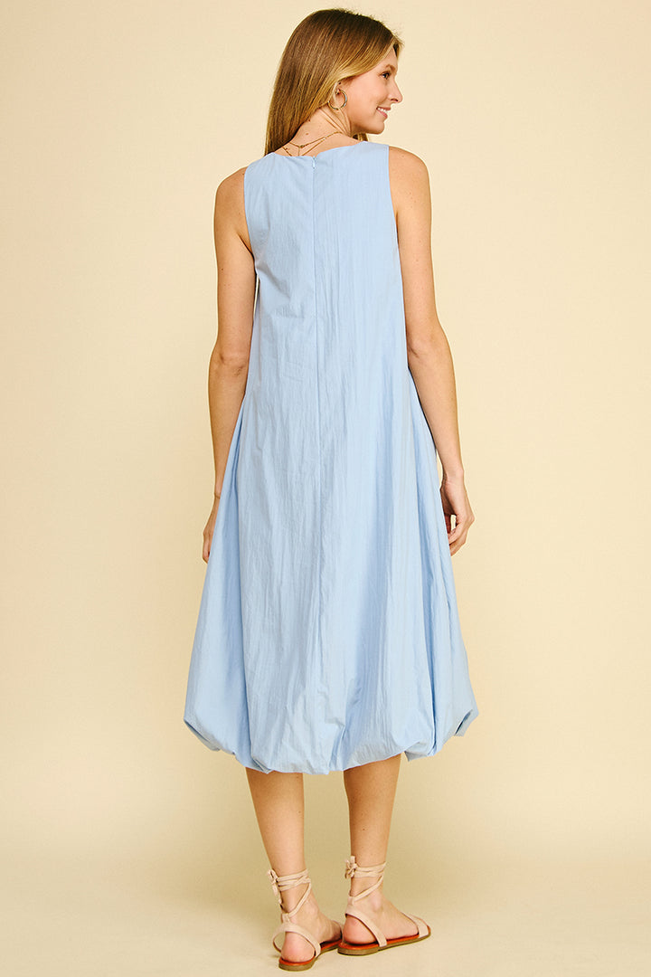 Solid Bubble Hem Midi Dress in Light Blue