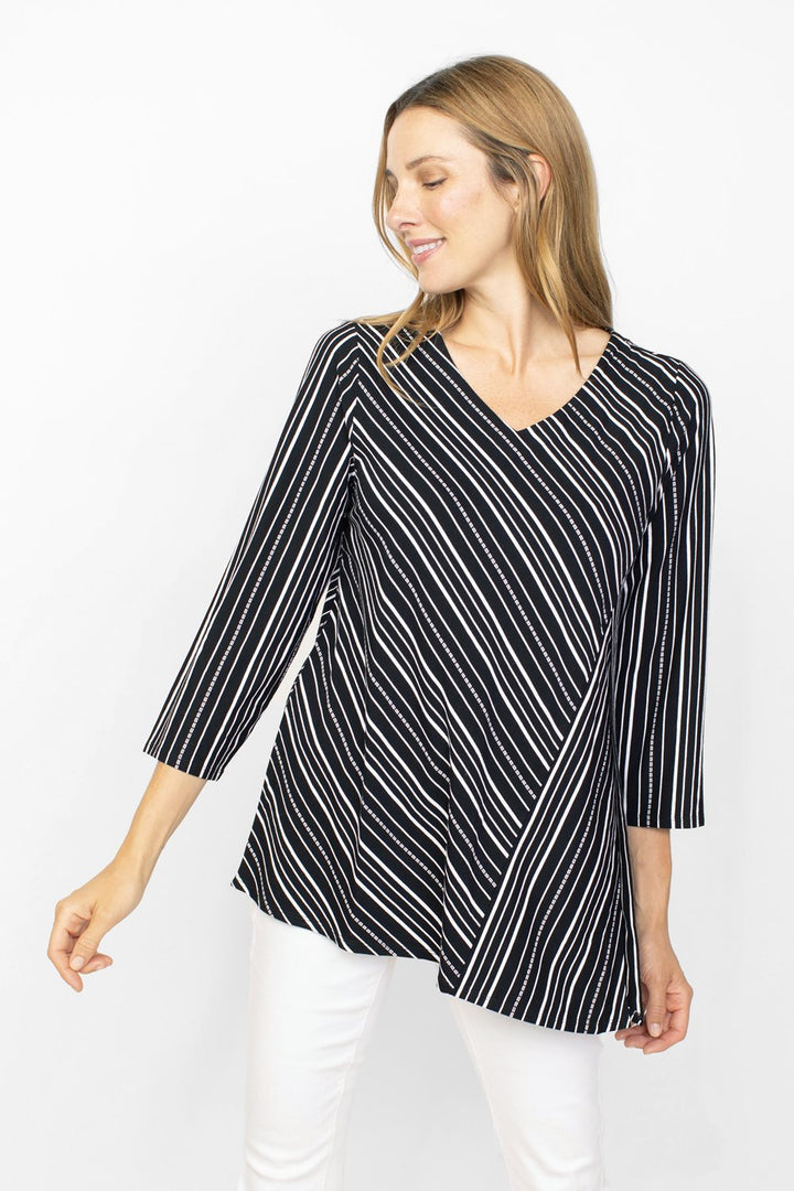 Core Travel City Stripe Angled Tunic in Black