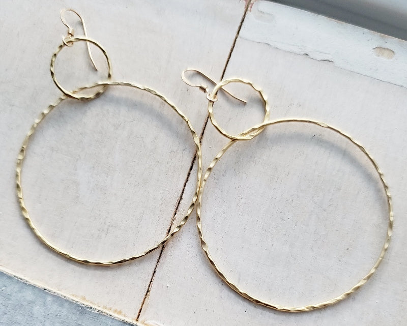 Gold Large Hammered Circle Earrings