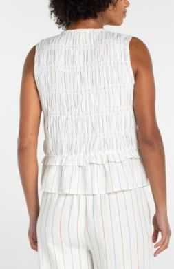 Sleeveless Tie Front Woven Top w/Smocking