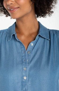 Popover Shirt w/Shirring in Sunlit Blue