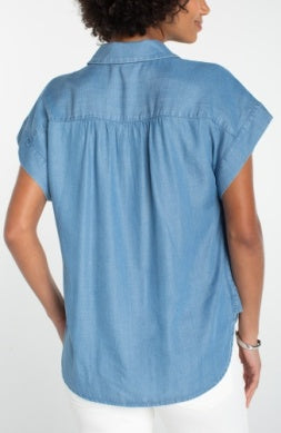 Popover Shirt w/Shirring in Sunlit Blue