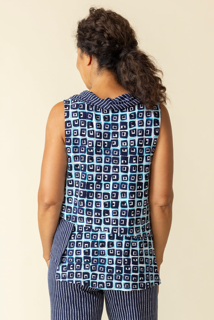 Core Travel Mixed Cowl Tank Top in Navy