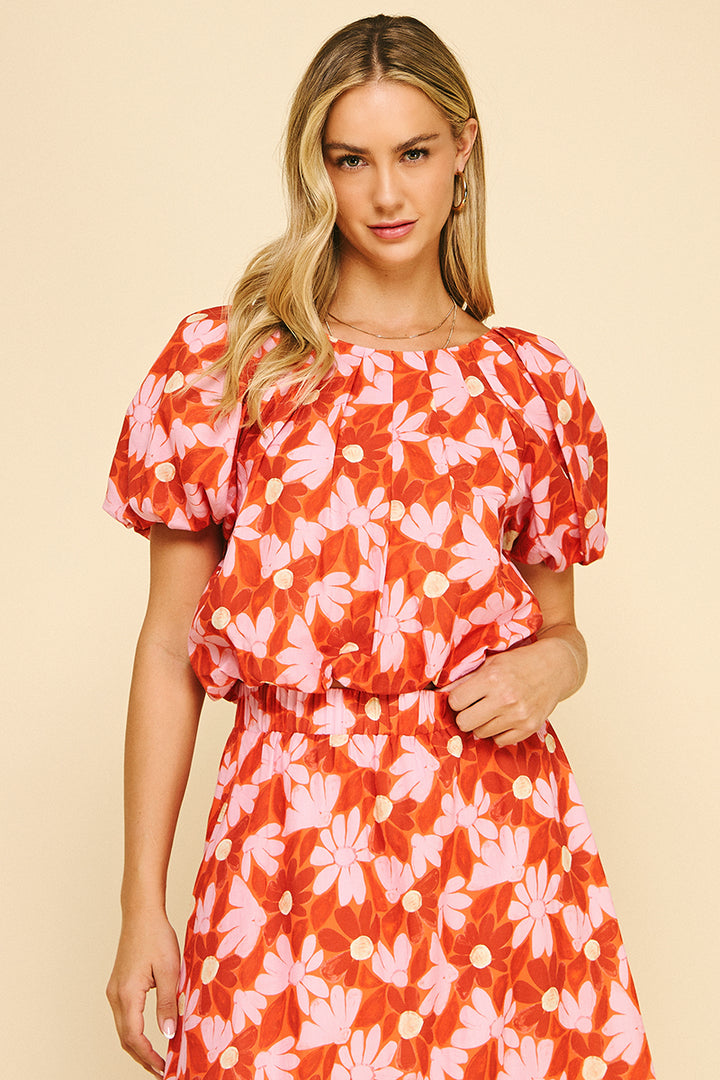 Floral Print Bubble Blouse