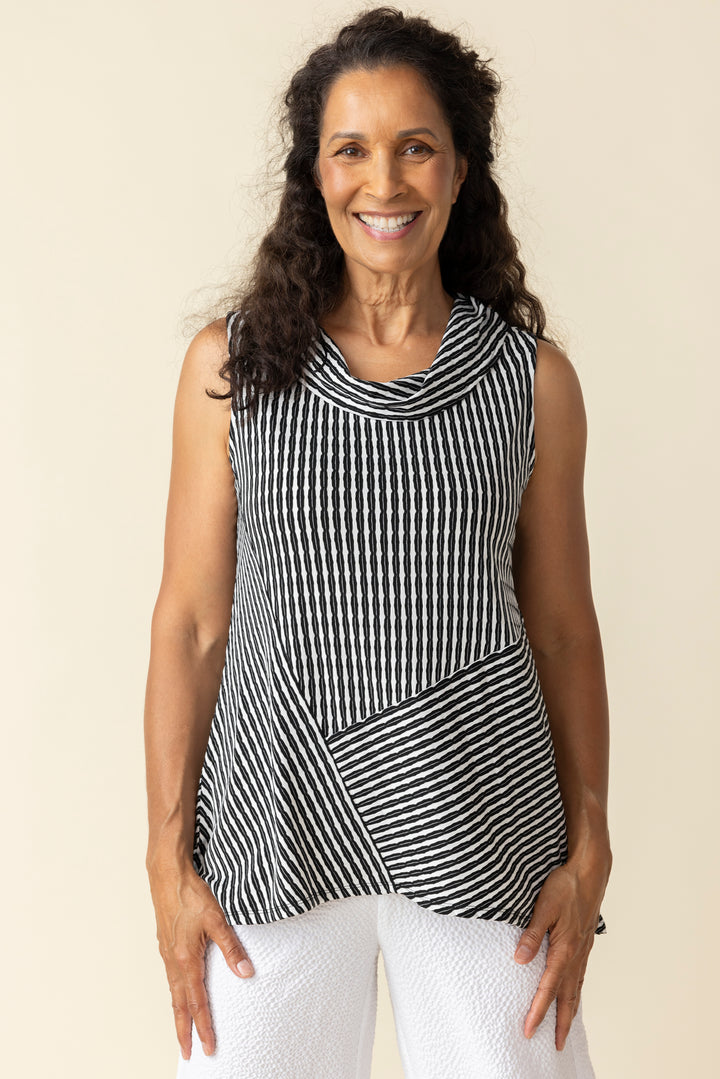 Uptown Stripe Sleeveless Tank Top in Black