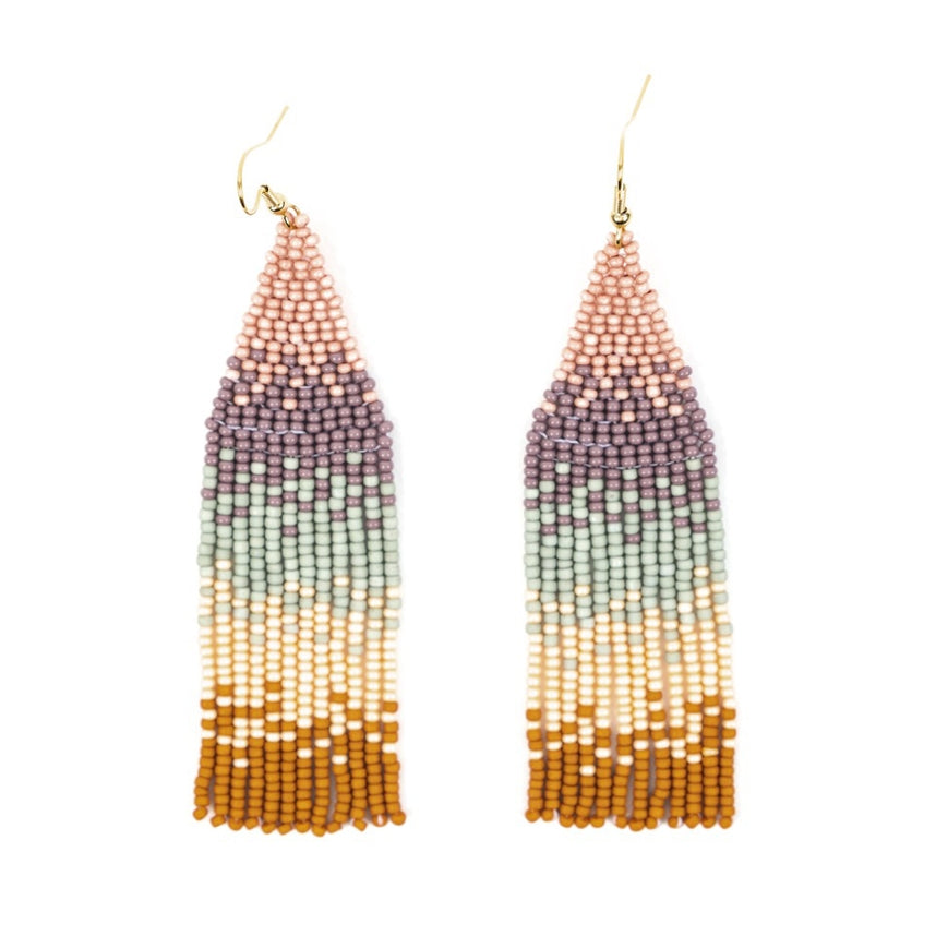 Ombre Beaded Fringe Earrings in Honey Dew