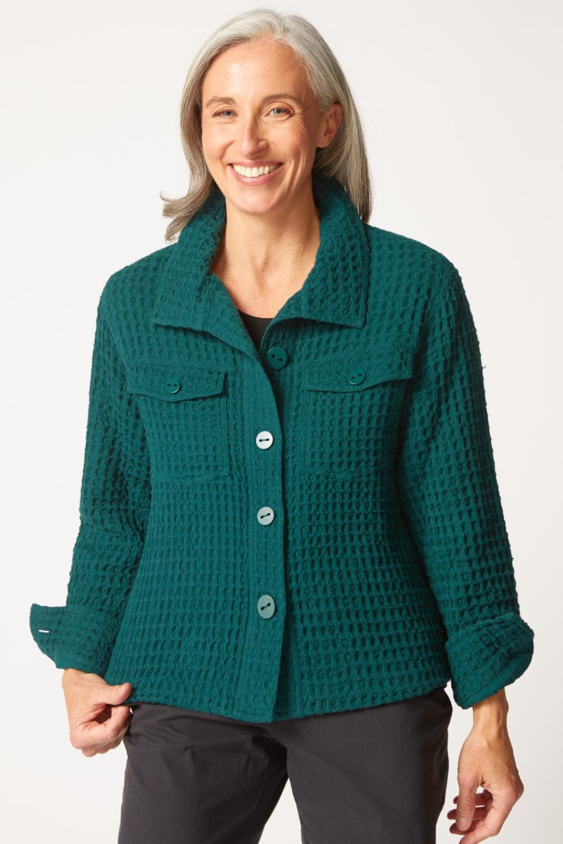 Washed Honeycomb Shacket in Juniper