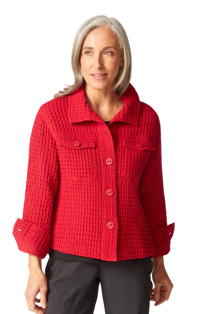 Washed Honeycomb Shacket in Ruby