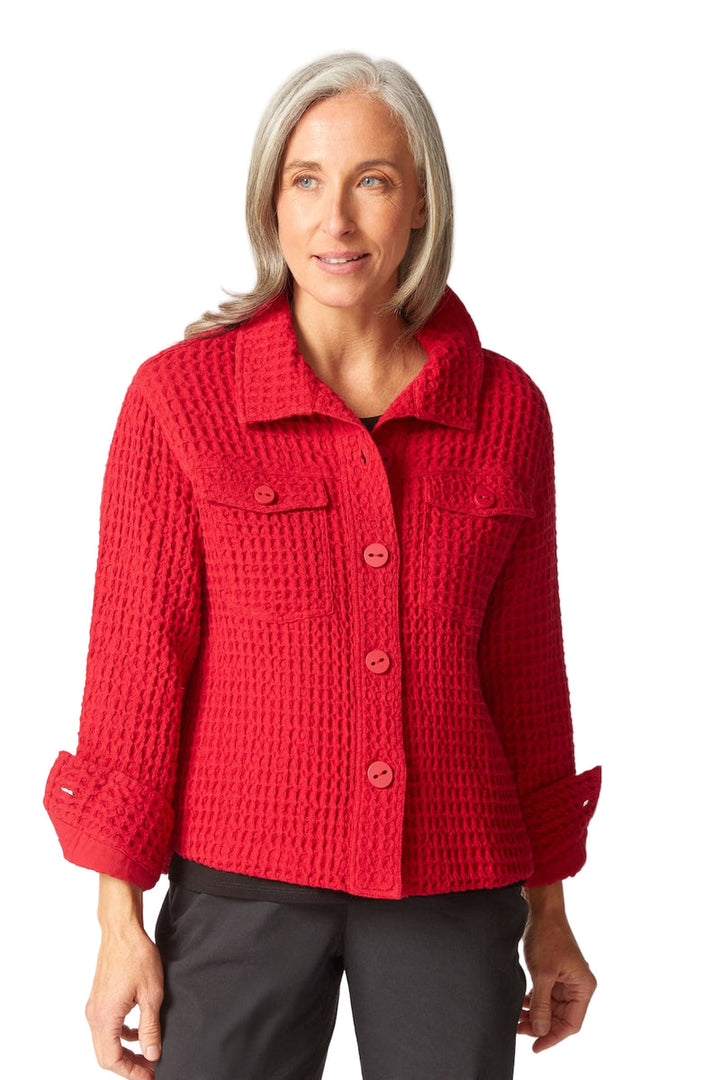 Washed Honeycomb Shacket in Ruby