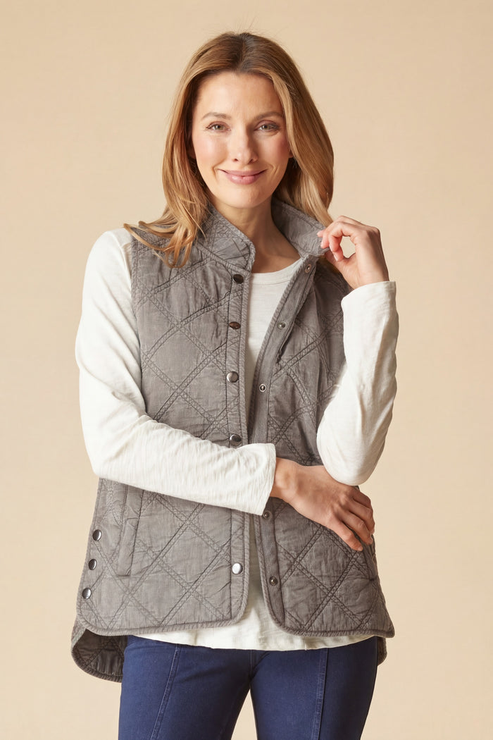 Windjammer Quilted Cotton Vest in Mushroom