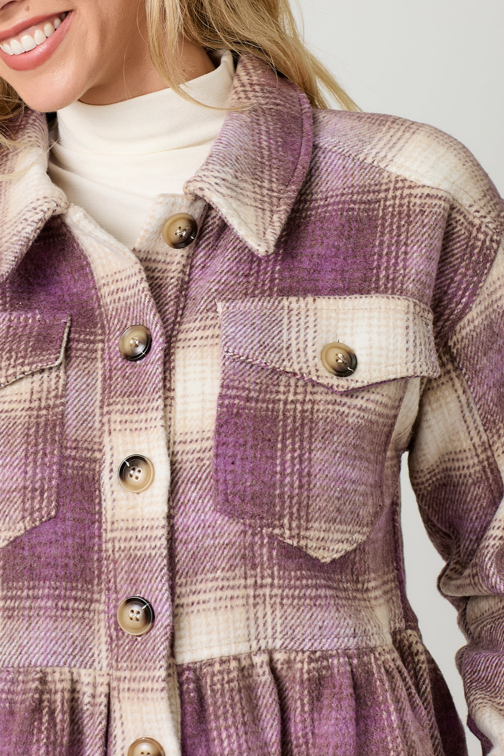 Peplum Fringe Plaid Jacket – Team Blonde
