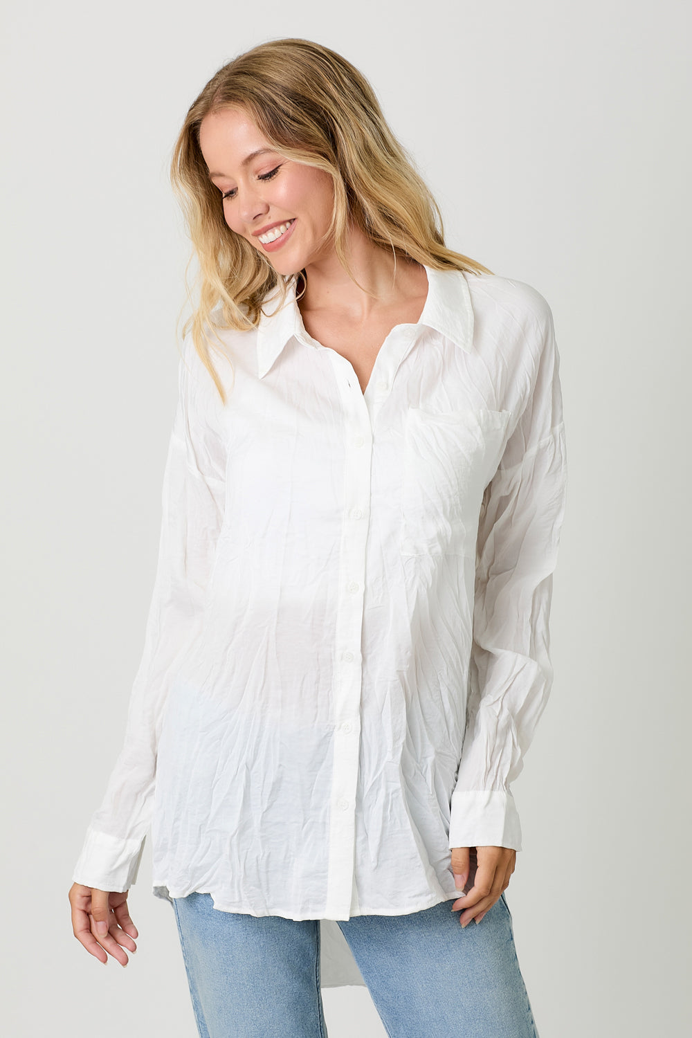 Crinkled Satin Baggy Shirt