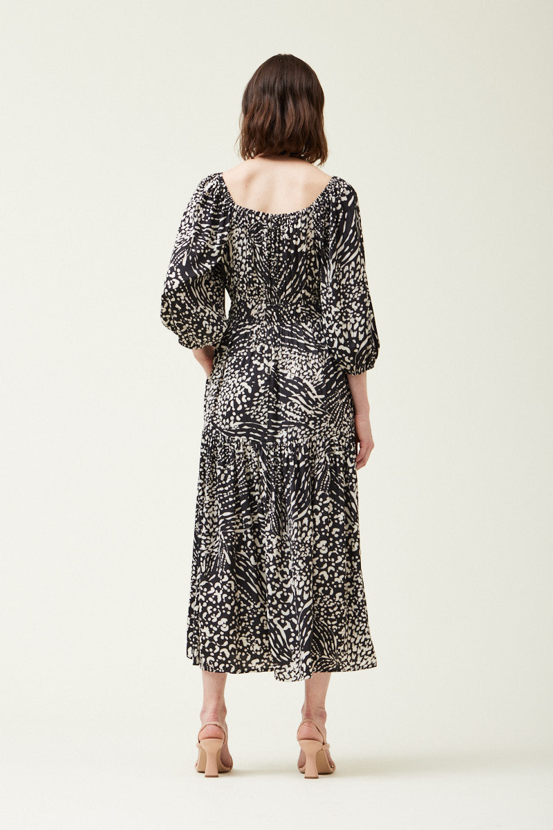 Black Printed Midi Dress