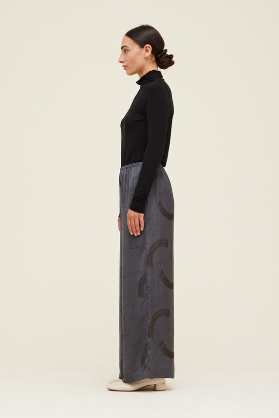 Satin Pants in Printed Slate