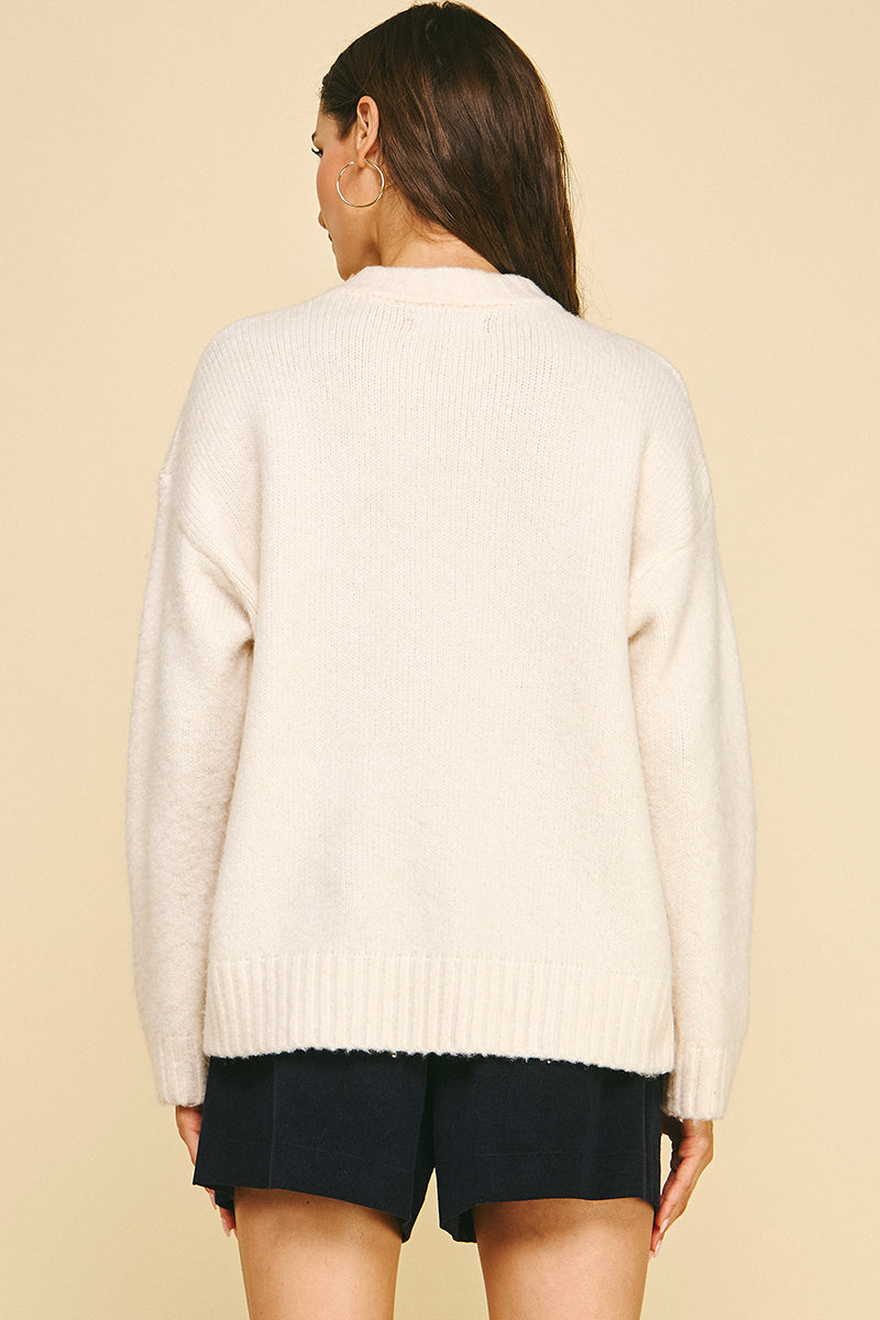 Star Knit Oversized Sweater in Cream/Navy