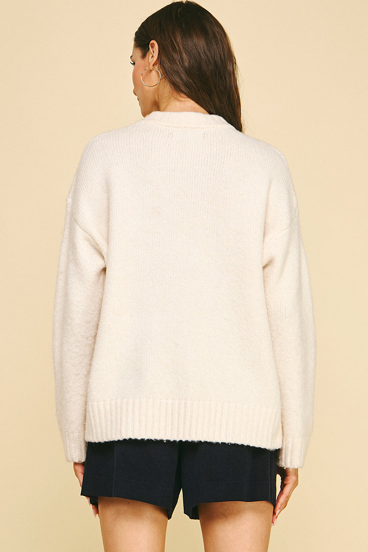 Star Knit Oversized Sweater in Cream/Navy