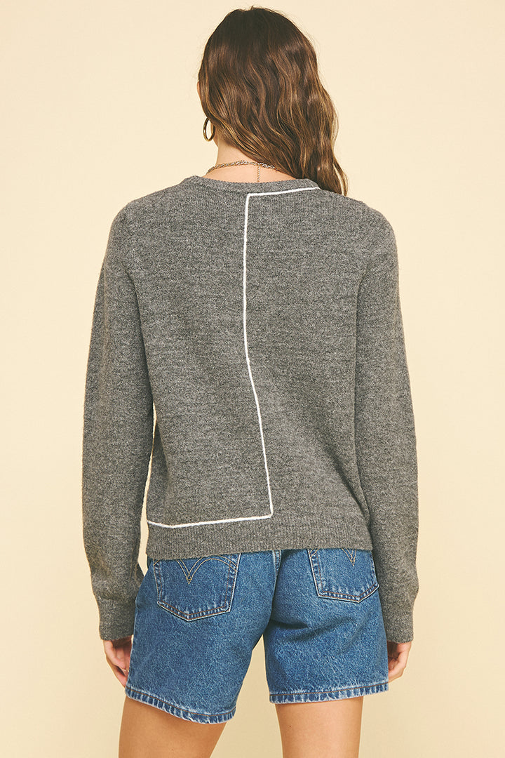 Stitch Detailed Knit Sweater in Dark Grey