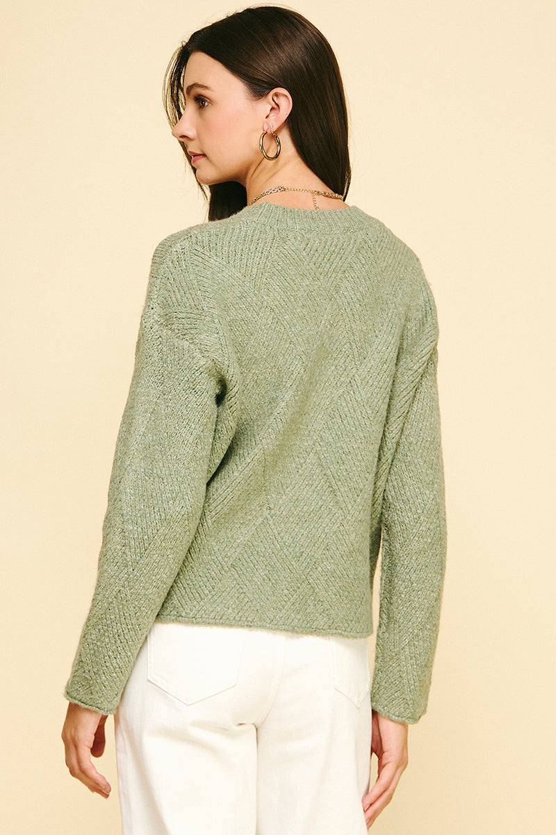 Diamond Textured Knit Sweater in Sage