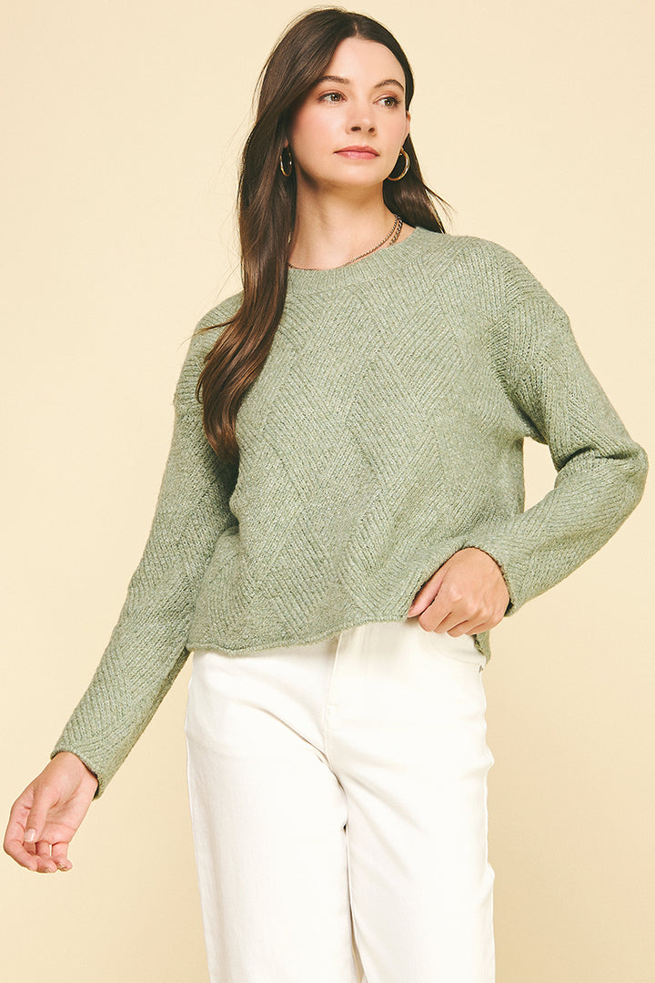 Diamond Textured Knit Sweater in Sage