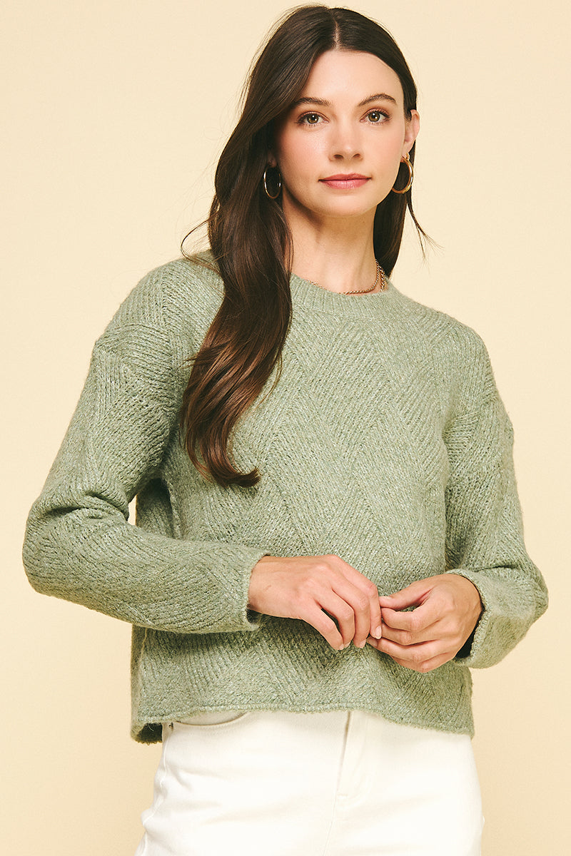 Diamond Textured Knit Sweater in Sage