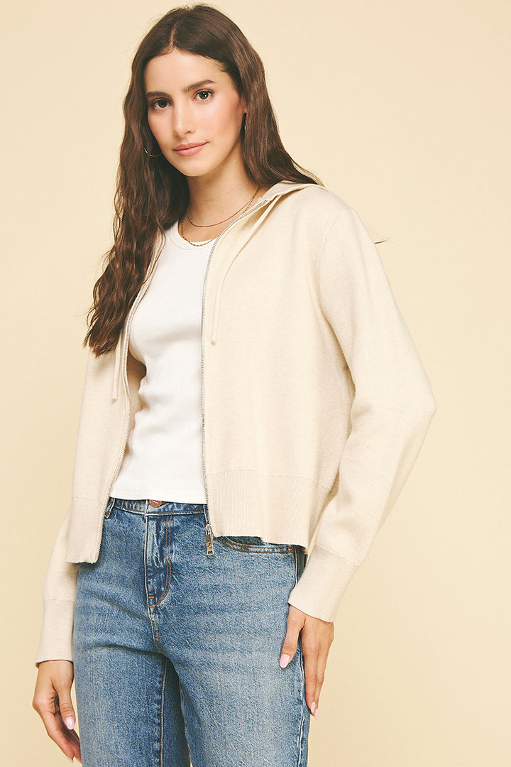 Soft Zip Up Hoodie Cardigan Sweater in Ivory