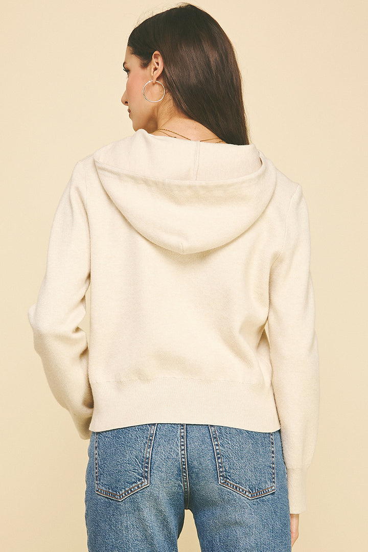 Soft Zip Up Hoodie Cardigan Sweater in Ivory