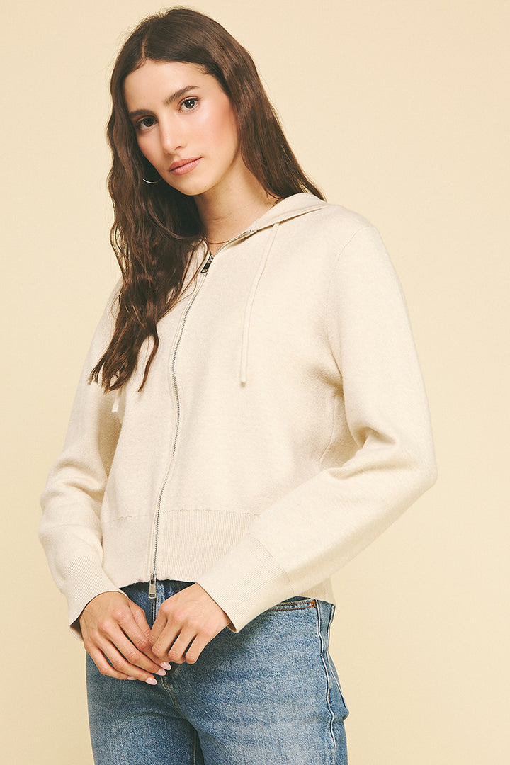 Soft Zip Up Hoodie Cardigan Sweater in Ivory