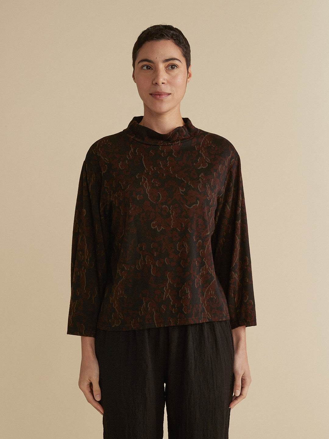 Mock Neck Top in Mahogany