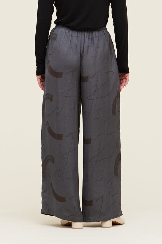 Satin Pants in Printed Slate