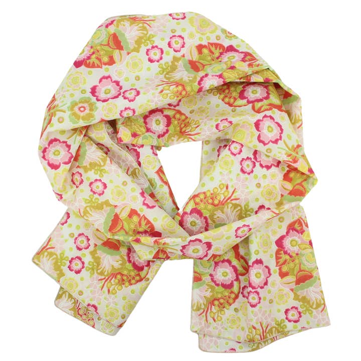 Cotton Voile Scarf in Pink and White Floral