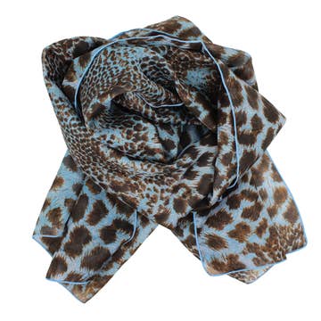 Silk Chiffon Scarf - Blue and Brown Animal Print