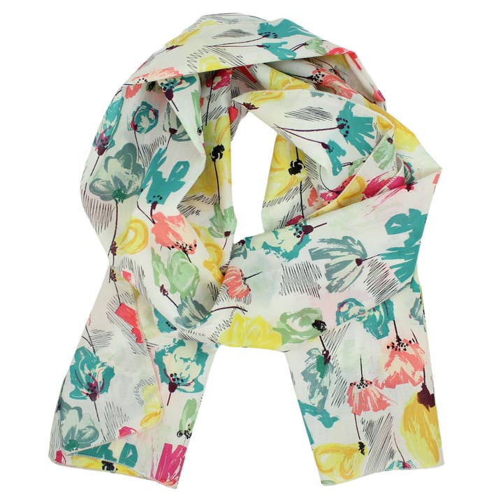 Cotton Voile Scarf in Flowers