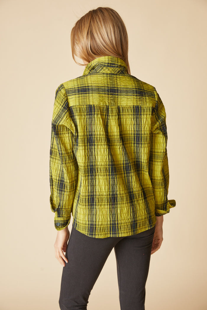 Crinkle Windowpane Chill Pullover in Sprout