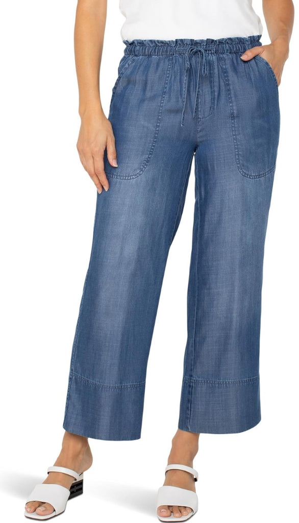 Pull-on Tie Waist Wide Leg Ankle in Denim