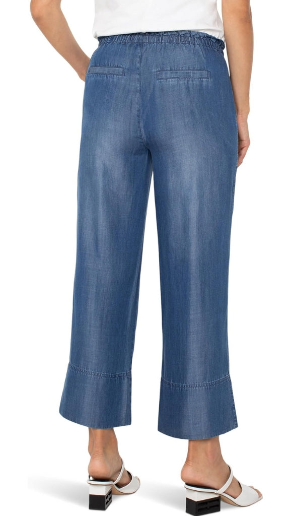 Pull-on Tie Waist Wide Leg Ankle in Denim