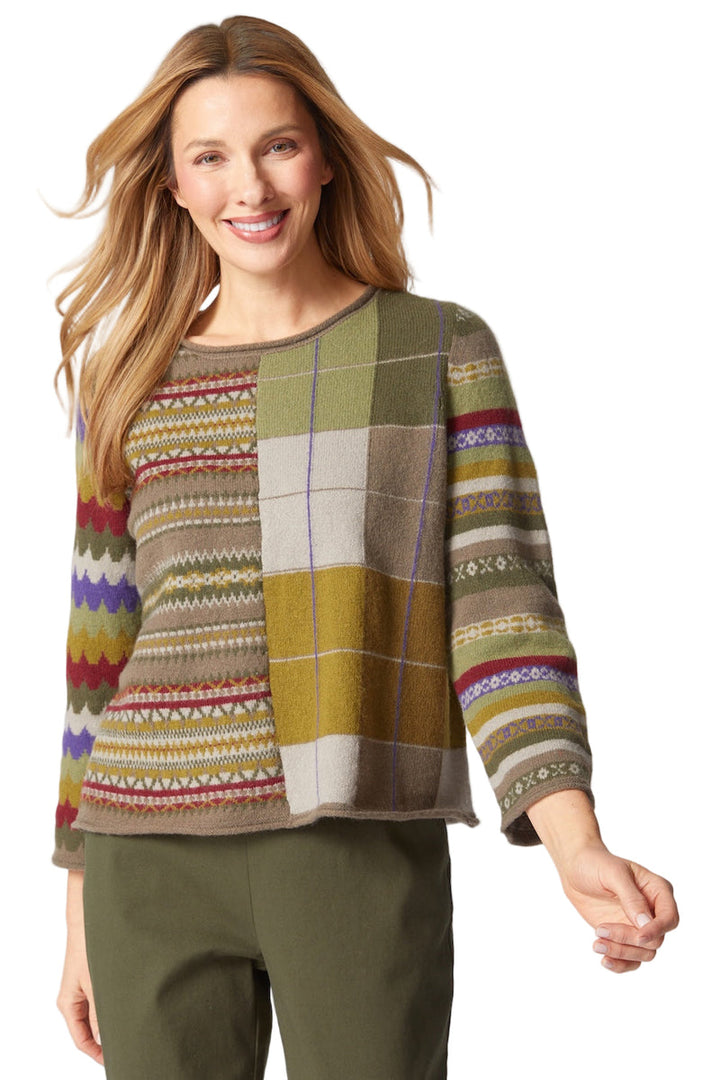 Whimsy Mixed Pattern Pullover in Truffle