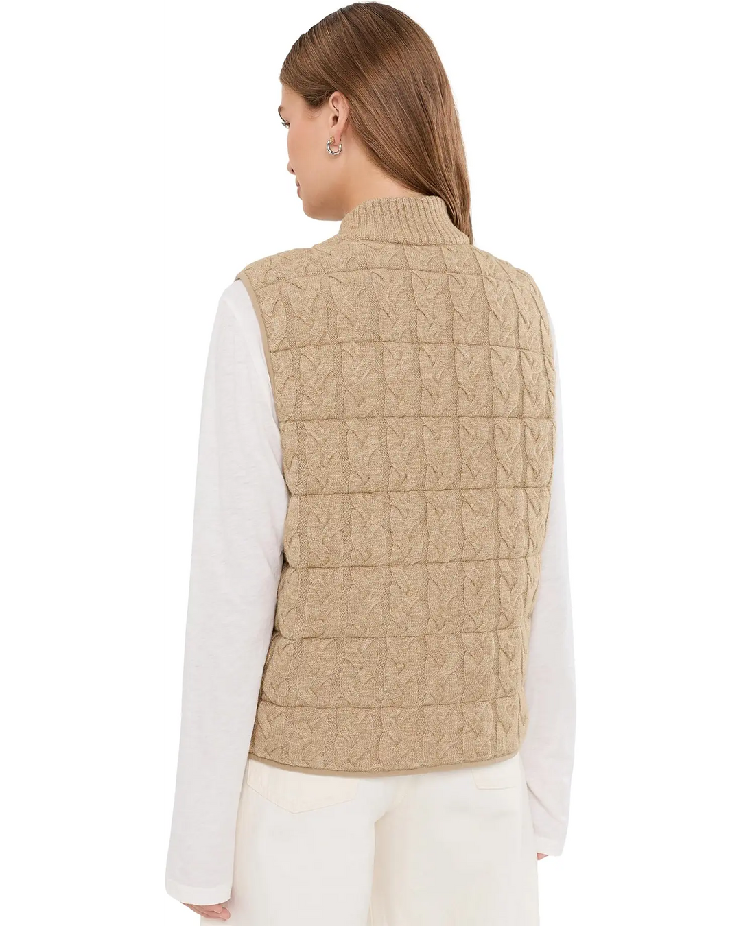 Sleeveless Reversible Zip Front Quilted Sweater Vest in Harvest Khaki