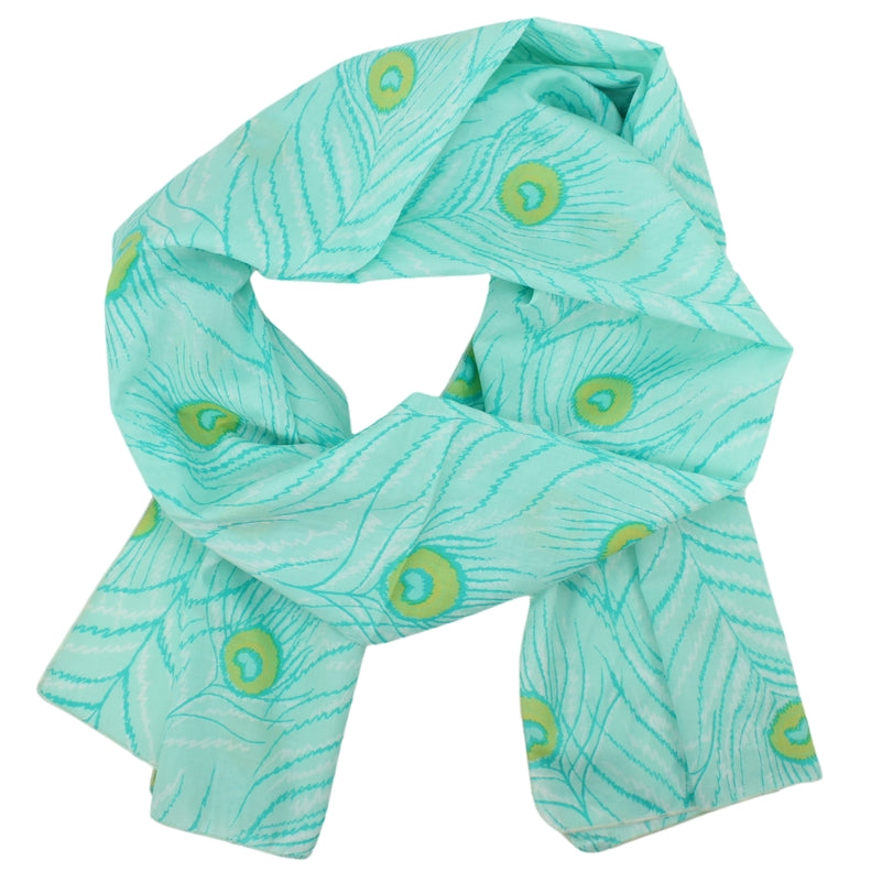 Cotton Voile Scarf in Aqua Feathers