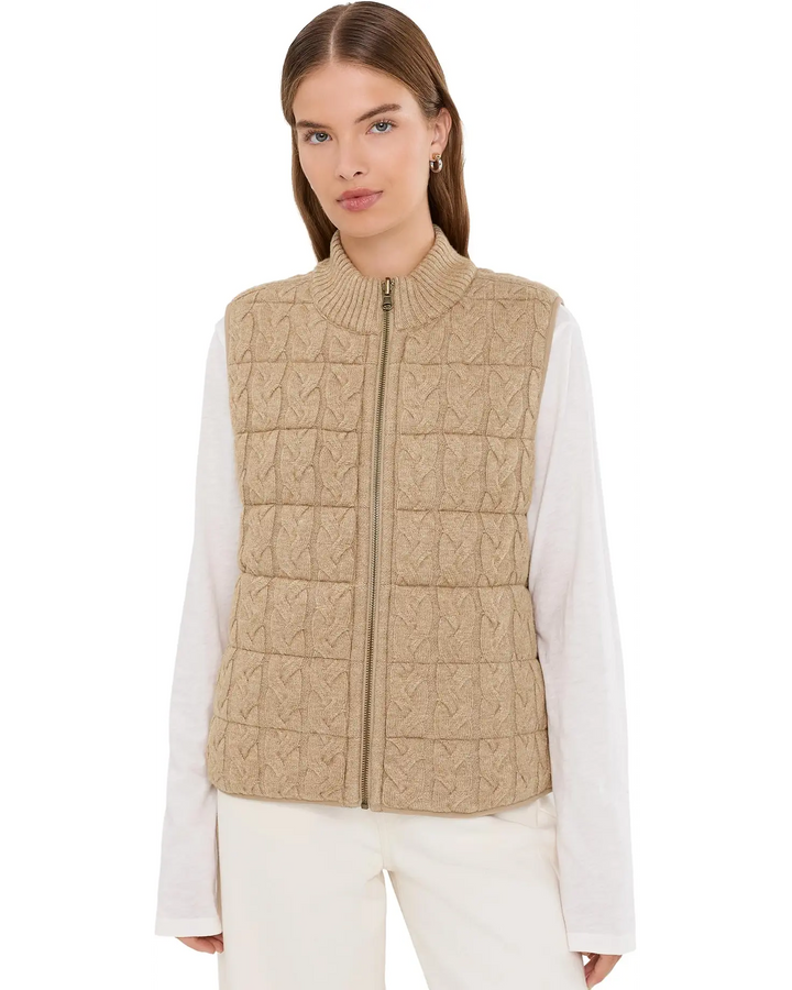 Sleeveless Reversible Zip Front Quilted Sweater Vest in Harvest Khaki
