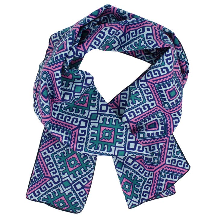 Cotton Voile Scarf in Purple and Blue Geometric