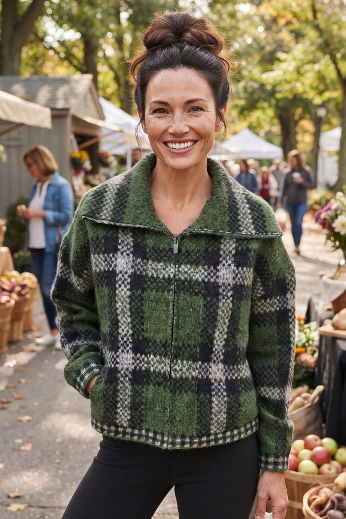 The Plaid Zip Jacket in Fern