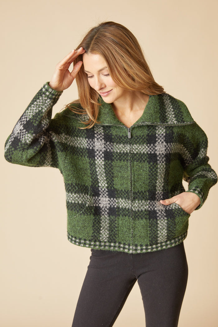 The Plaid Zip Jacket in Fern