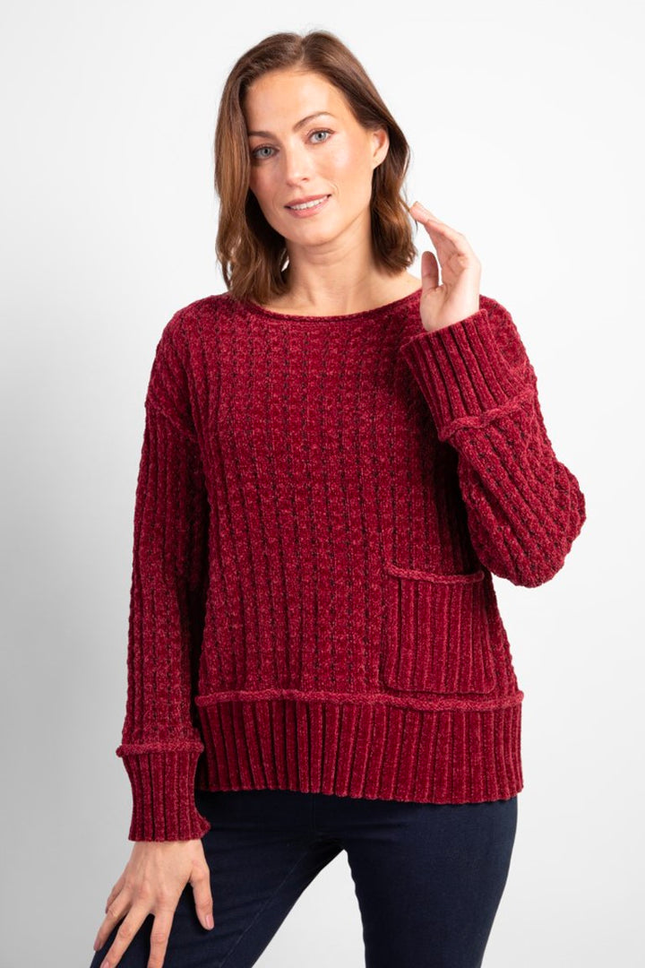 Tweedy Chenille Pocket Pullover in Cranberry