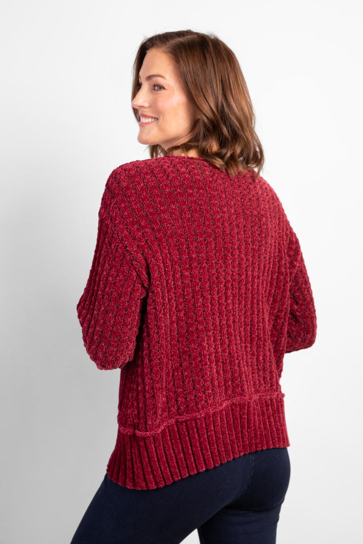 Tweedy Chenille Pocket Pullover in Cranberry