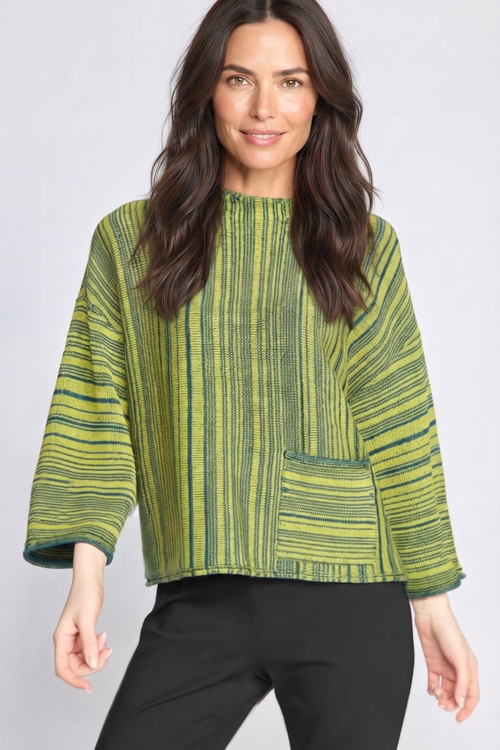 Reverse Stripe Funnel Neck Sweater in Spruce