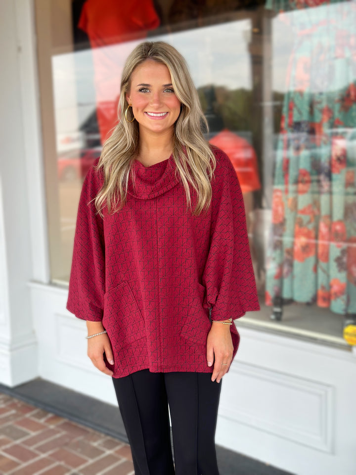 Harvest Fleece Cozy Poncho in Cranberry