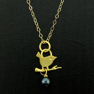 Gold Tahitian Crystal Little Birdie Necklace