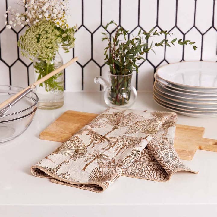 Safari Animals Blu Kitchen Tea Towel